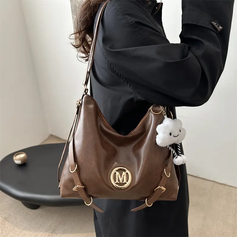 Korean Style Brown Leather Shoulder Bag with Cloud Charm — feature 23