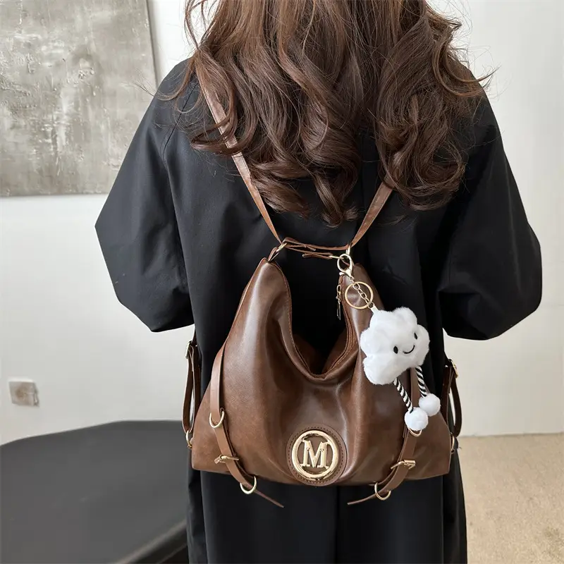 Korean Style Brown Leather Shoulder Bag with Cloud Charm — feature 24