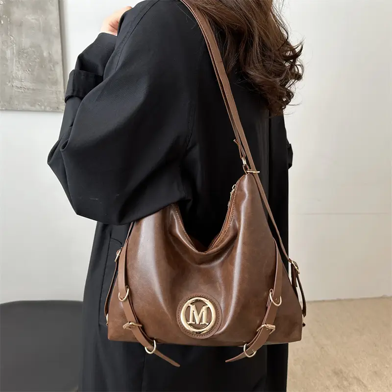 Korean Style Brown Leather Shoulder Bag with Cloud Charm — feature 25