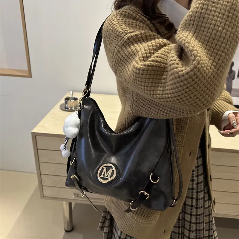 Korean Style Brown Leather Shoulder Bag with Cloud Charm — feature 29