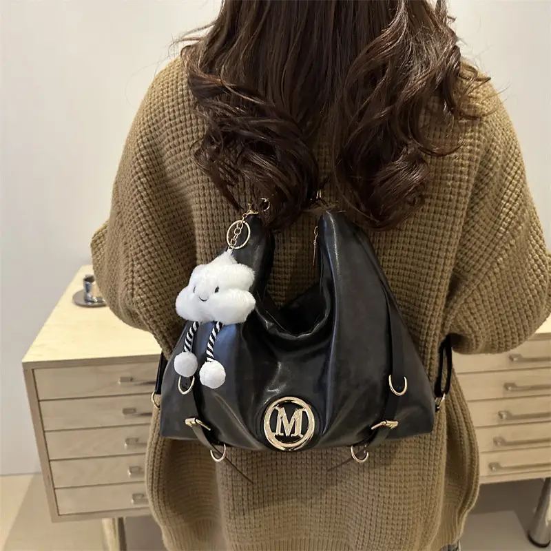 Korean Style Brown Leather Shoulder Bag with Cloud Charm — feature 30