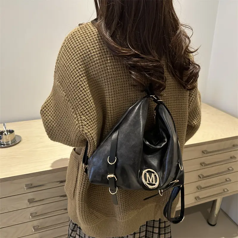 Korean Style Brown Leather Shoulder Bag with Cloud Charm — feature 31