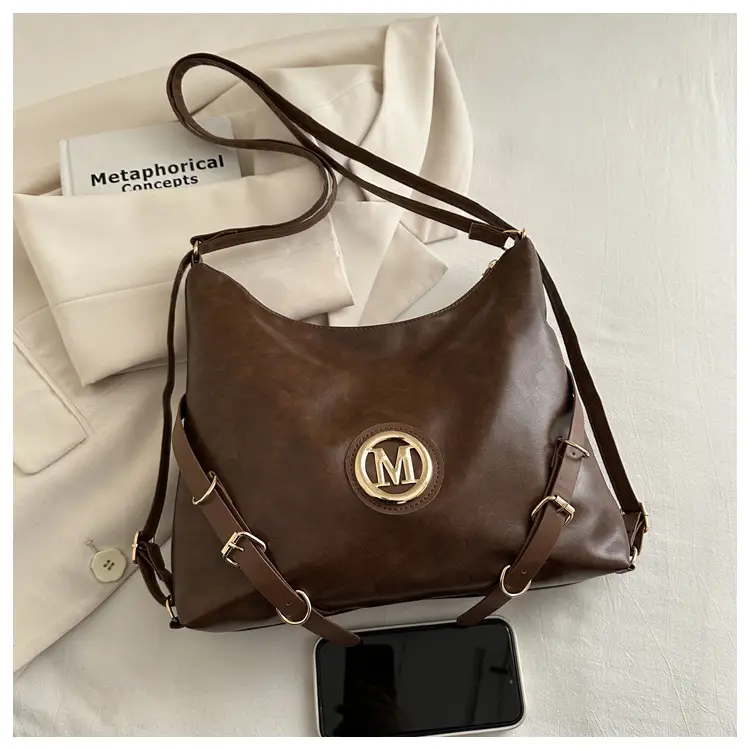 Korean Style Brown Leather Shoulder Bag with Cloud Charm — feature 5
