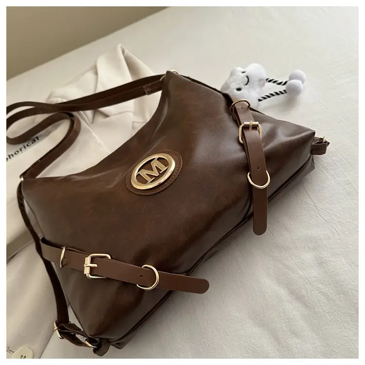 Korean Style Brown Leather Shoulder Bag with Cloud Charm — feature 6
