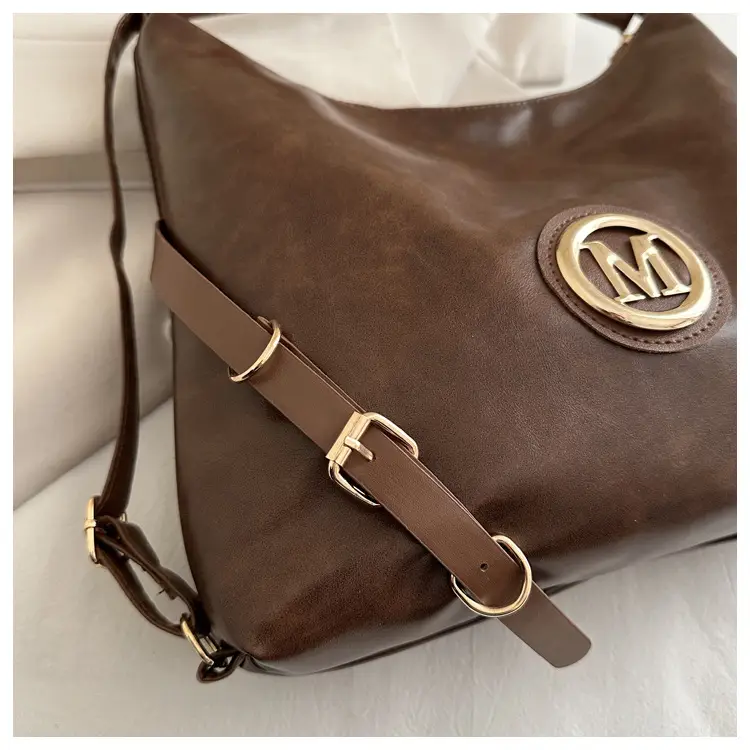 Korean Style Brown Leather Shoulder Bag with Cloud Charm — feature 7