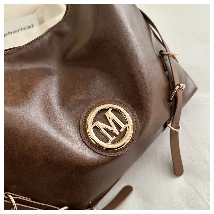 Korean Style Brown Leather Shoulder Bag with Cloud Charm — feature 9
