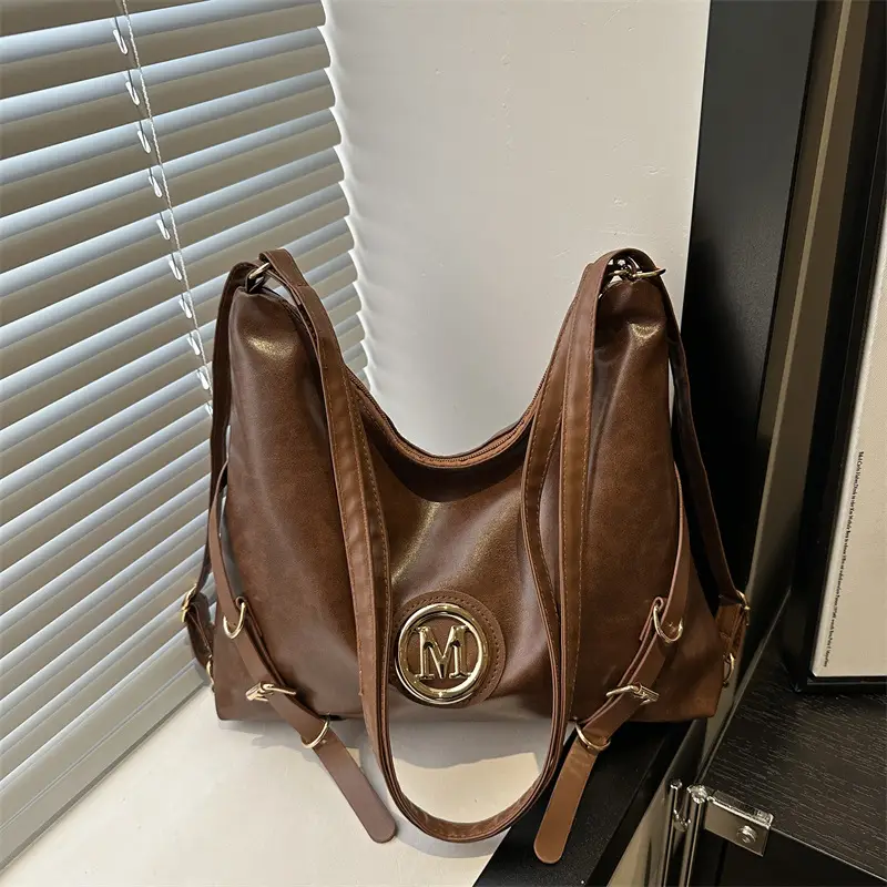 Korean Style Brown Leather Shoulder Bag with Cloud Charm - Image 2
