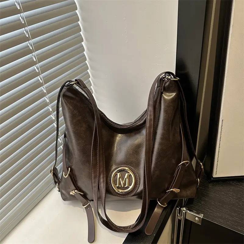 Korean Style Brown Leather Shoulder Bag with Cloud Charm - Image 3