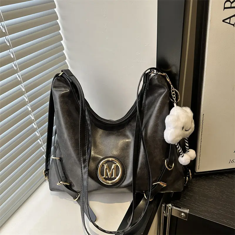 Korean Style Brown Leather Shoulder Bag with Cloud Charm - Image 4