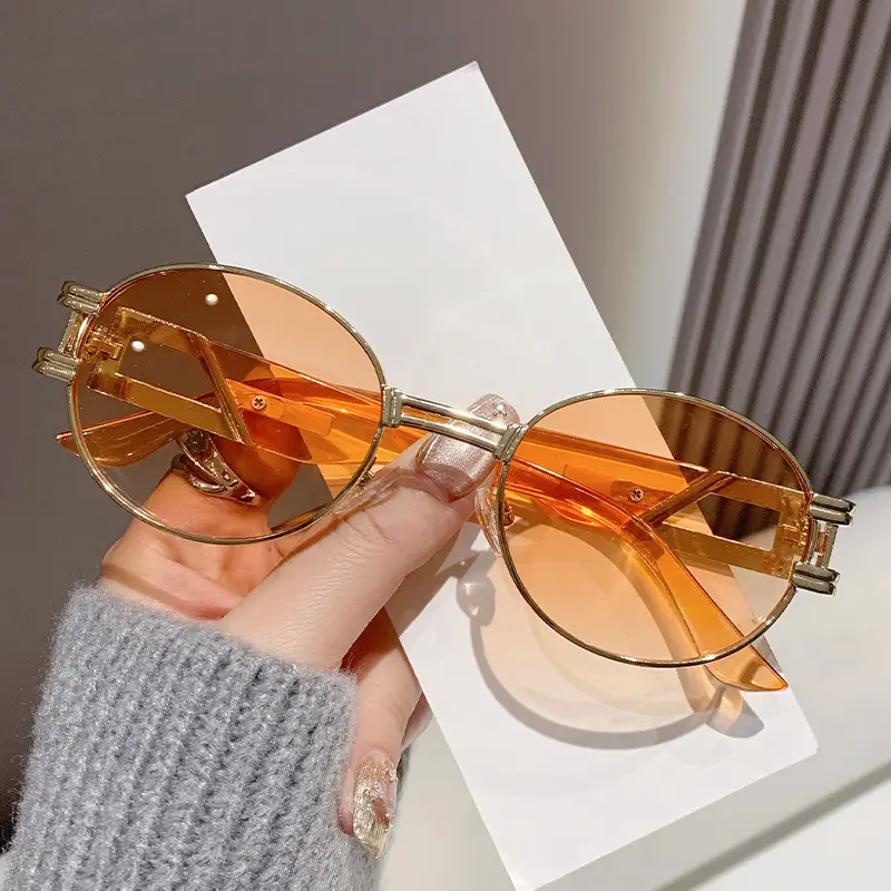 Oval Sunglasses Women Retro Metal White Sunscreen - Image 4