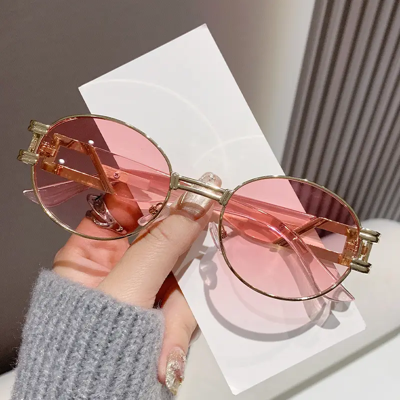 Oval Sunglasses Women Retro Metal White Sunscreen - Image 6