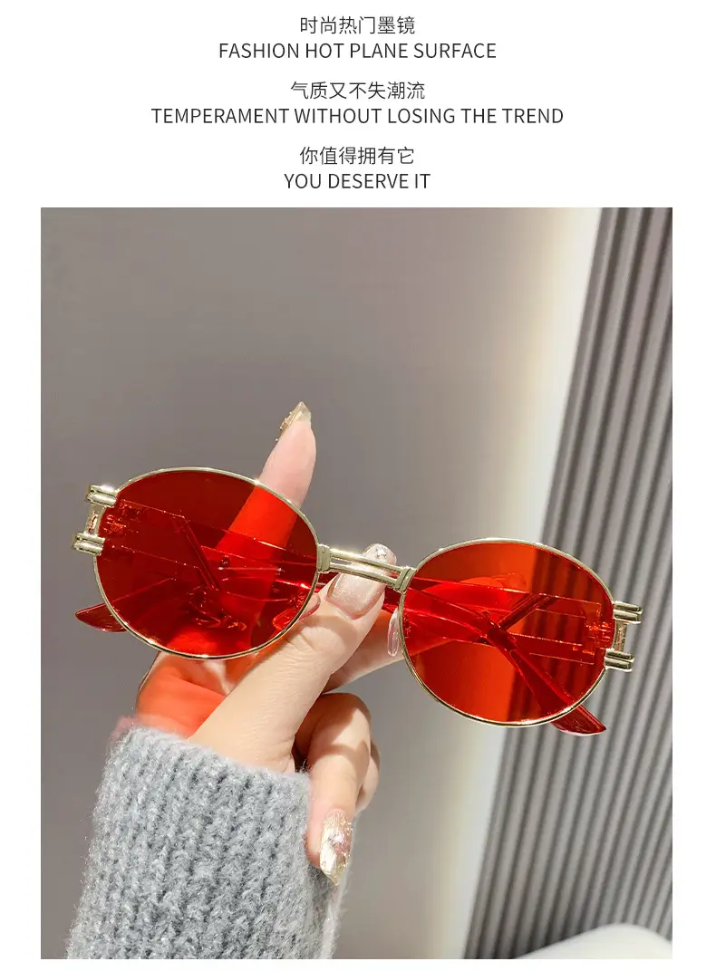Oval Sunglasses Women Retro Metal White Sunscreen — feature 12