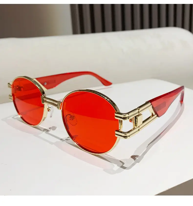 Oval Sunglasses Women Retro Metal White Sunscreen — feature 13