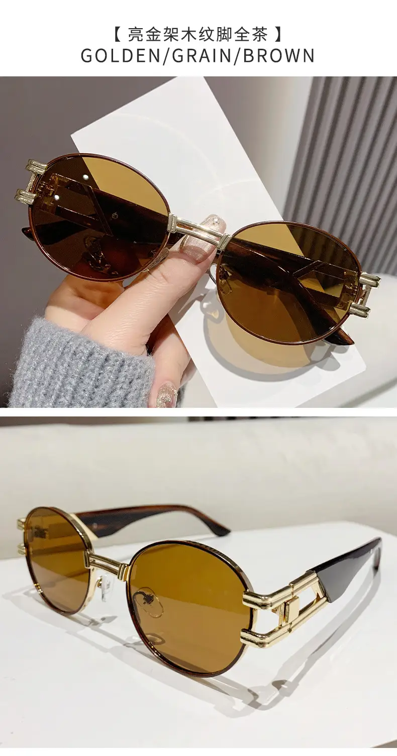 Oval Sunglasses Women Retro Metal White Sunscreen — feature 23