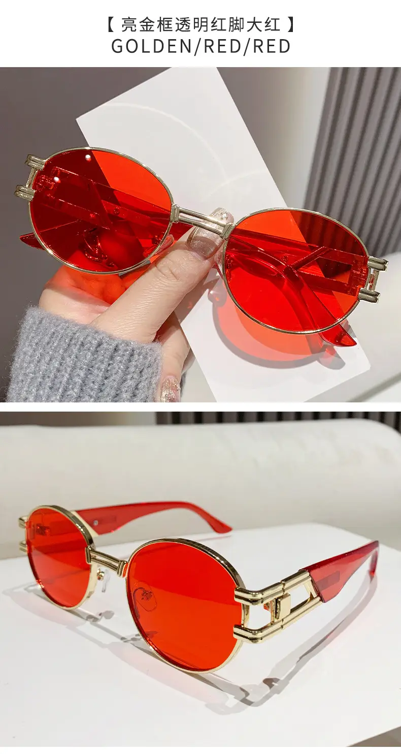 Oval Sunglasses Women Retro Metal White Sunscreen — feature 25