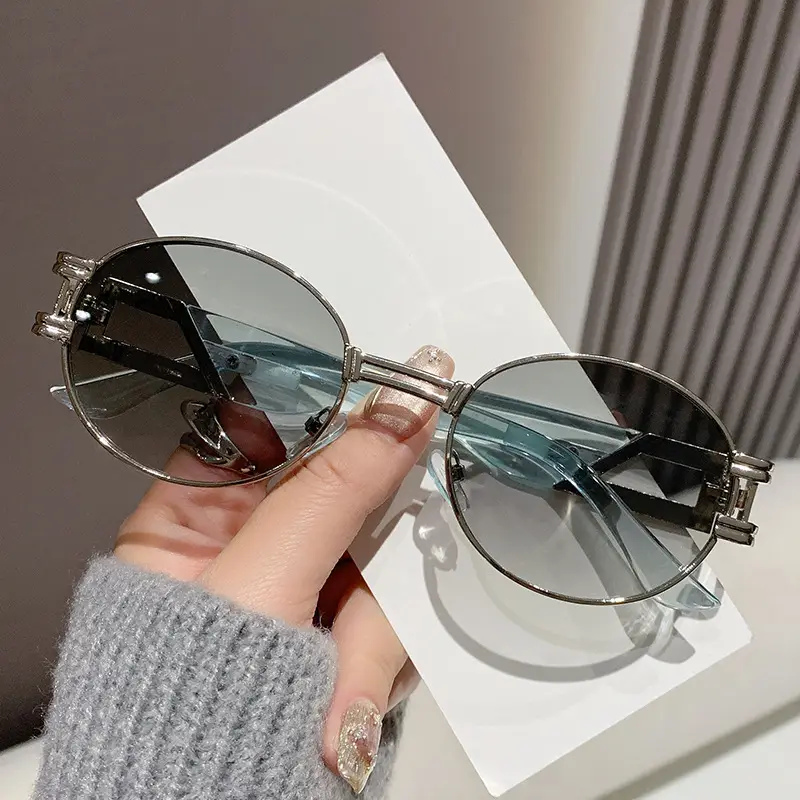 Oval Sunglasses Women Retro Metal White Sunscreen - Image 3