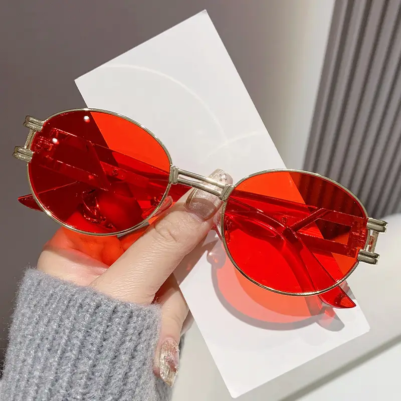 Oval Sunglasses Women Retro Metal White Sunscreen - Image 7