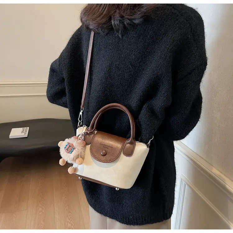 Women's Black Leather Shoulder Bag with Cute Pom Pom Charm — feature 29