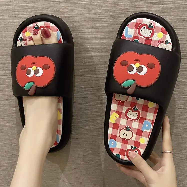 Thick-soled eva sandals and slippers for women's summer outdoor wear cute red apple indoor home bathroom bath non-slip slipper