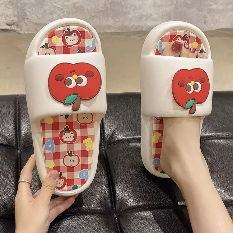 Thick-soled eva sandals and slippers for women's summer outdoor wear cute red apple indoor home bathroom bath non-slip slipper