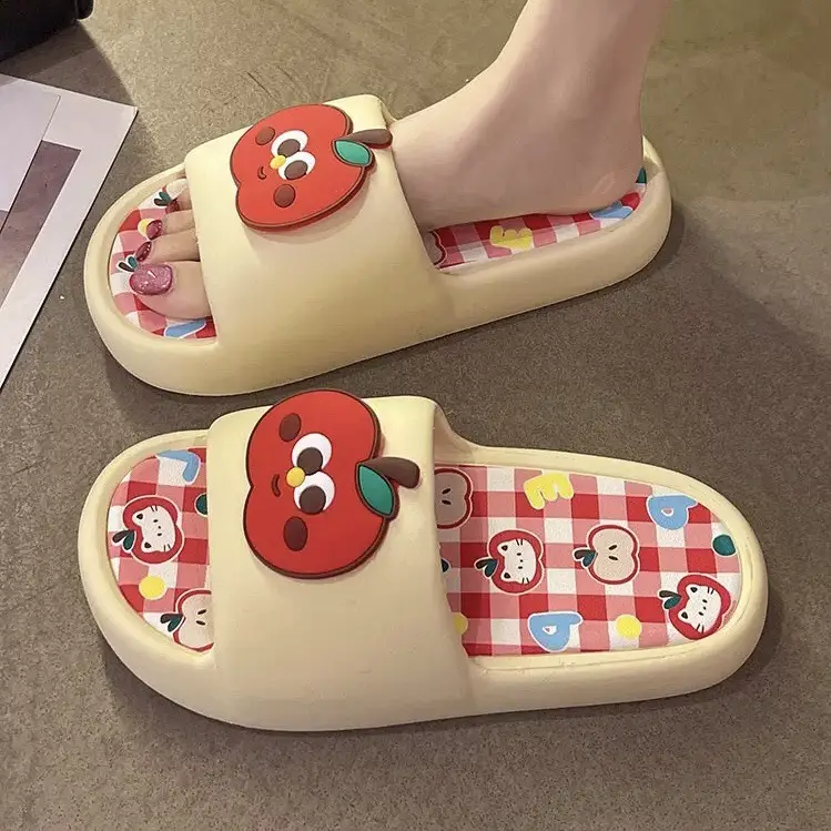Thick-soled eva sandals and slippers for women's summer outdoor wear cute red apple indoor home bathroom bath non-slip slipper