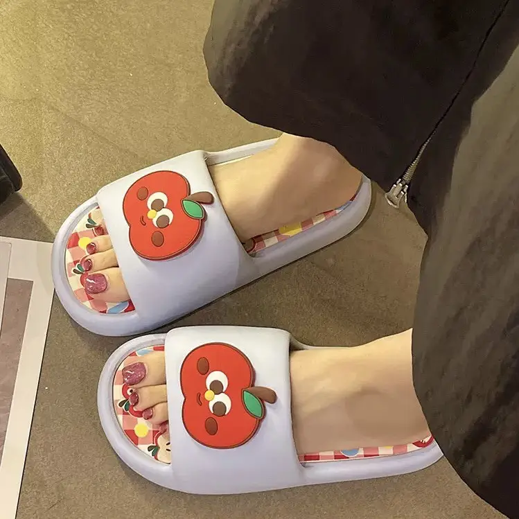 Thick-soled eva sandals and slippers for women's summer outdoor wear cute red apple indoor home bathroom bath non-slip slipper