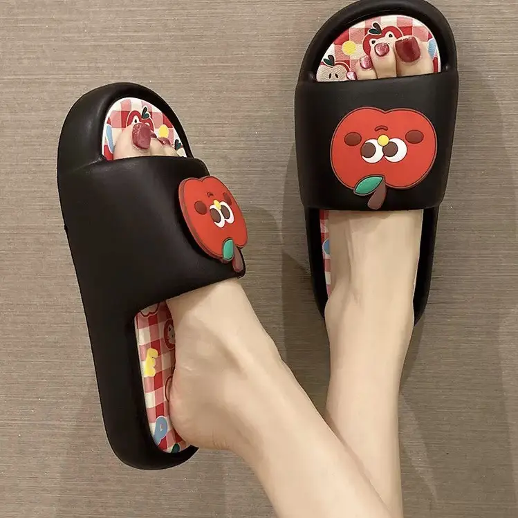Thick-soled eva sandals and slippers for women's summer outdoor wear cute red apple indoor home bathroom bath non-slip slipper