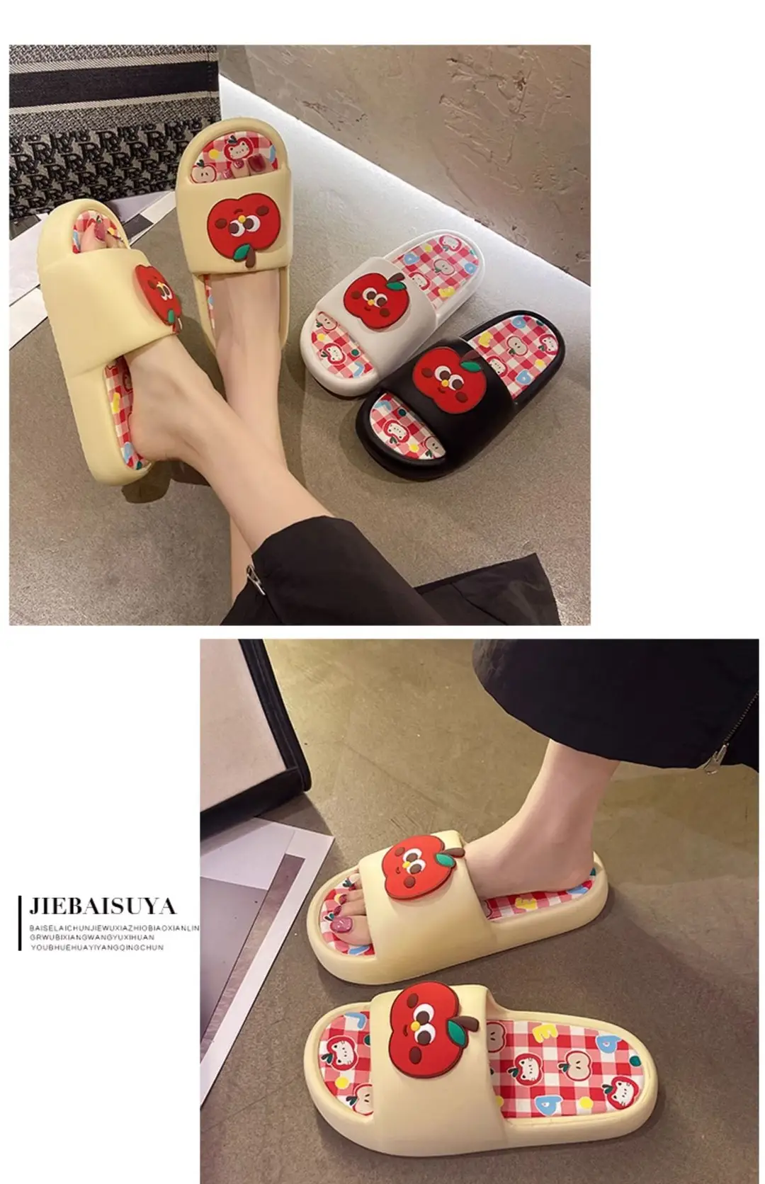 Thick-soled eva sandals and slippers for women's summer outdoor wear cute red apple indoor home bathroom bath non-slip slipper — feature 10