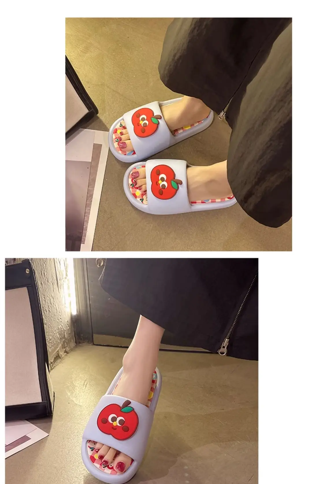 Thick-soled eva sandals and slippers for women's summer outdoor wear cute red apple indoor home bathroom bath non-slip slipper — feature 12