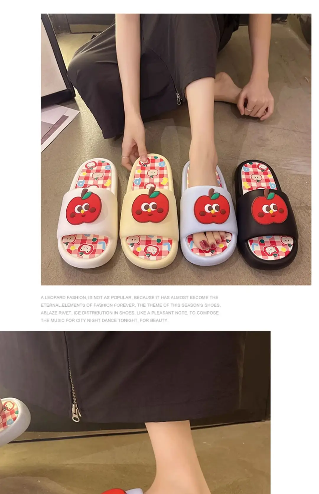 Thick-soled eva sandals and slippers for women's summer outdoor wear cute red apple indoor home bathroom bath non-slip slipper — feature 14