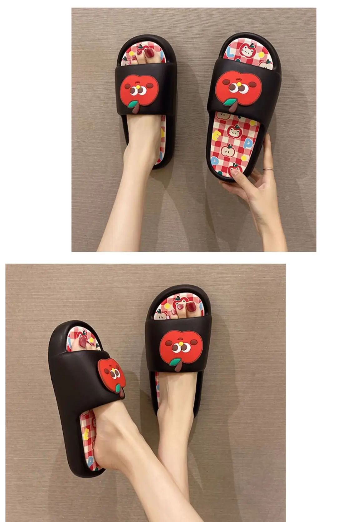 Thick-soled eva sandals and slippers for women's summer outdoor wear cute red apple indoor home bathroom bath non-slip slipper — feature 18