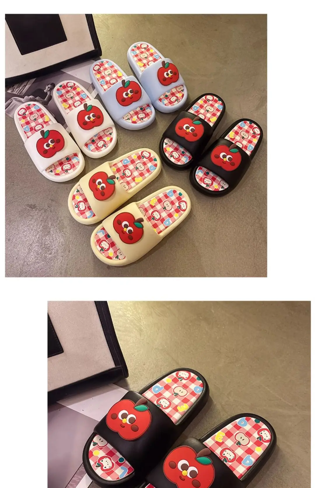 Thick-soled eva sandals and slippers for women's summer outdoor wear cute red apple indoor home bathroom bath non-slip slipper — feature 20