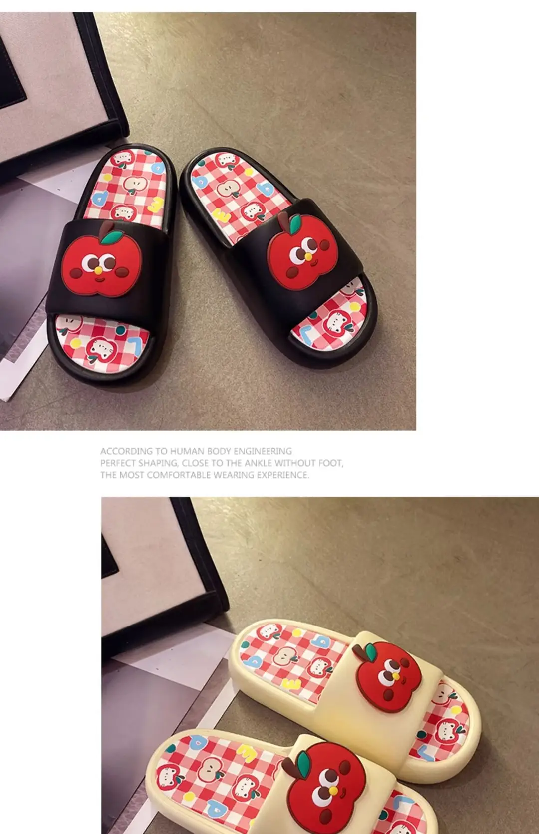 Thick-soled eva sandals and slippers for women's summer outdoor wear cute red apple indoor home bathroom bath non-slip slipper — feature 22