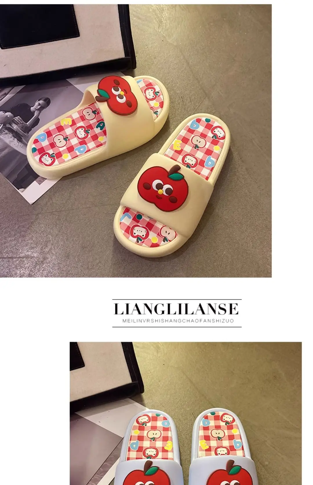 Thick-soled eva sandals and slippers for women's summer outdoor wear cute red apple indoor home bathroom bath non-slip slipper — feature 24