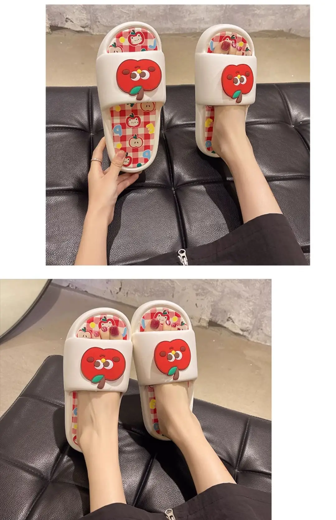 Thick-soled eva sandals and slippers for women's summer outdoor wear cute red apple indoor home bathroom bath non-slip slipper — feature 4