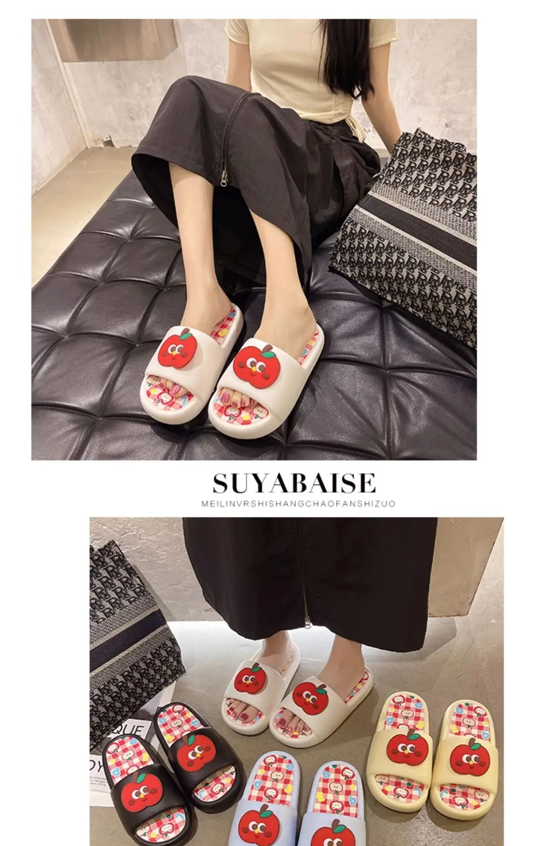 Thick-soled eva sandals and slippers for women's summer outdoor wear cute red apple indoor home bathroom bath non-slip slipper — feature 6