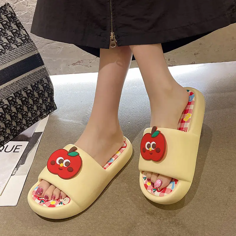 Thick-soled eva sandals and slippers for women's summer outdoor wear cute red apple indoor home bathroom bath non-slip slipper