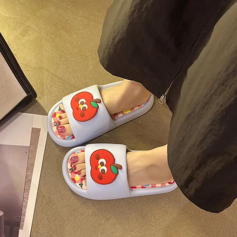 Thick-soled eva sandals and slippers for women's summer outdoor wear cute red apple indoor home bathroom bath non-slip slipper