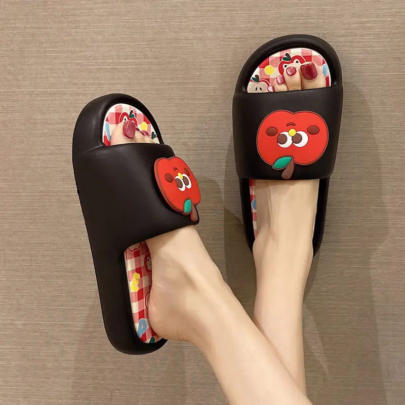 Thick-soled eva sandals and slippers for women's summer outdoor wear cute red apple indoor home bathroom bath non-slip slipper