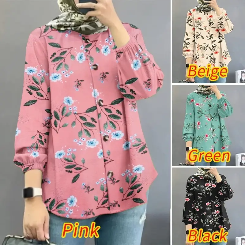 Women Muslim Floral Puff Sleeves Pink 2025 — feature 2