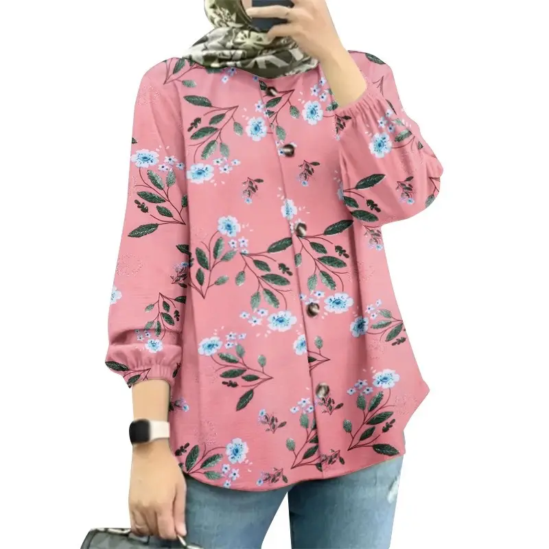 Women Muslim Floral Puff Sleeves Pink 2025 — feature 5
