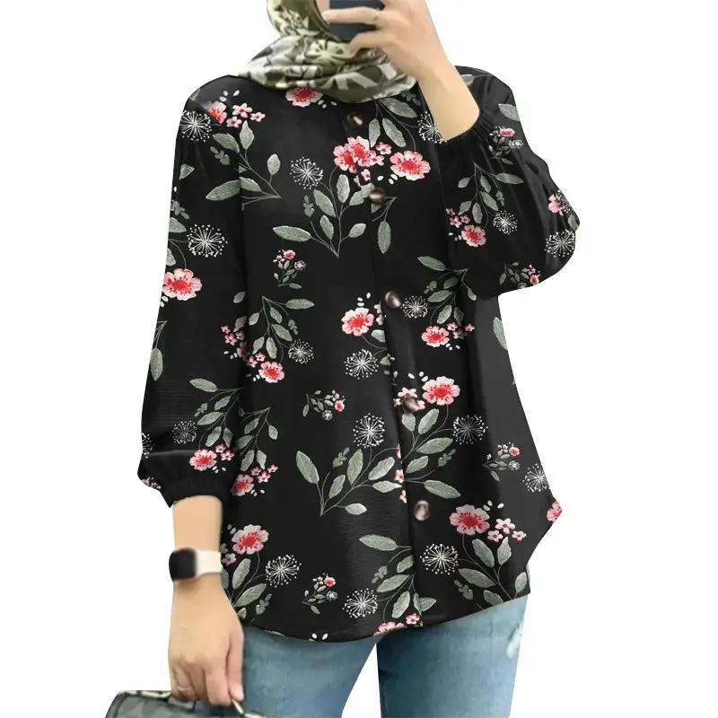 Women Muslim Floral Puff Sleeves Pink 2025 — feature 6