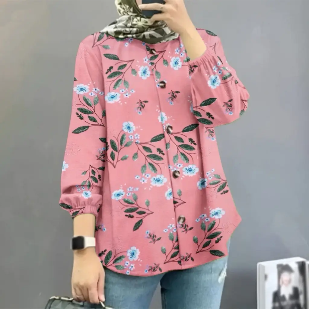 Women Muslim Floral Puff Sleeves Pink 2025 — feature 7
