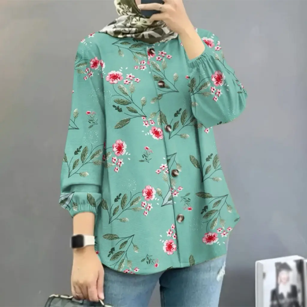 Women Muslim Floral Puff Sleeves Pink 2025 — feature 8