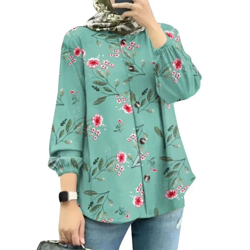 Women Muslim Floral Puff Sleeves Pink 2025
