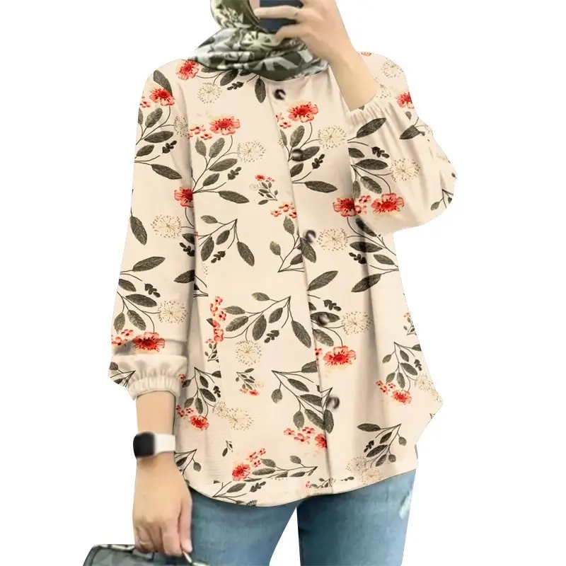 Women Muslim Floral Puff Sleeves Pink 2025