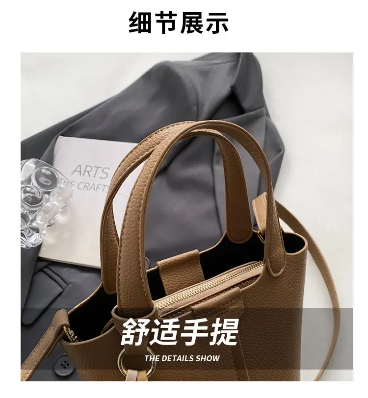 Korean-style Women's Brown Bucket Bag with Teddy Bear Charm — feature 3