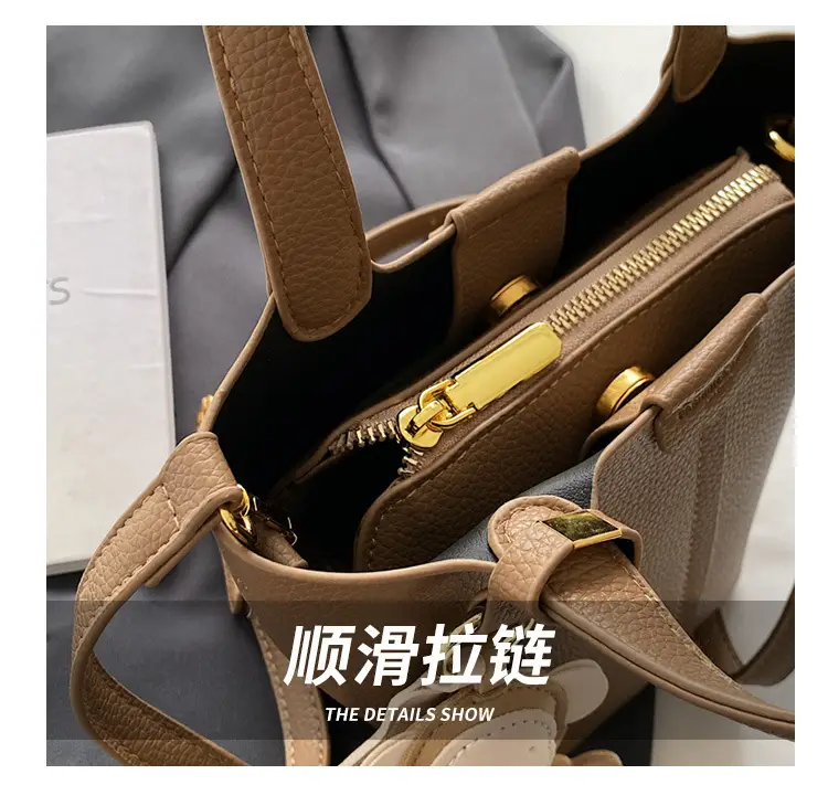 Korean-style Women's Brown Bucket Bag with Teddy Bear Charm — feature 4