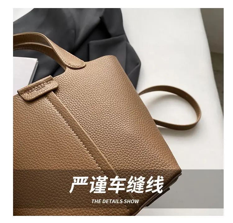Korean-style Women's Brown Bucket Bag with Teddy Bear Charm — feature 5
