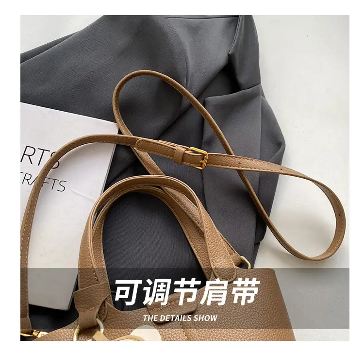 Korean-style Women's Brown Bucket Bag with Teddy Bear Charm — feature 6